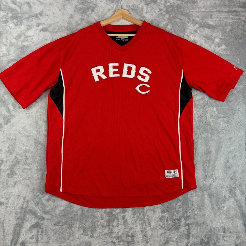 Cincinnati Reds MLB Men's 2XL Red Black V-Neck Short Sleeve Jersey Shirt